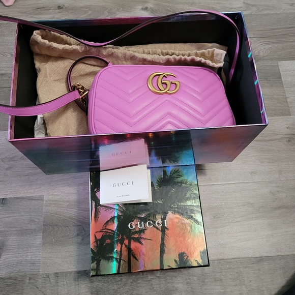 Gucci Handbags - Gucci Marmont Pink Leather Crossbody Bag